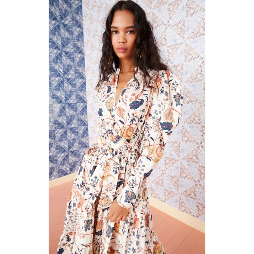 Ulla Johnson Nanette Poplin Midi Dress Daisy Tree of Life Print Size Large - Picture 4 of 12